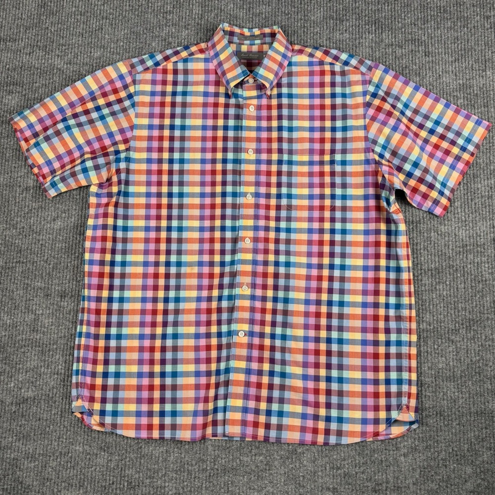 Daniel Cremieux Button Down Shirt Mens XL Rainbow Madras Plaid Short Sleeve
